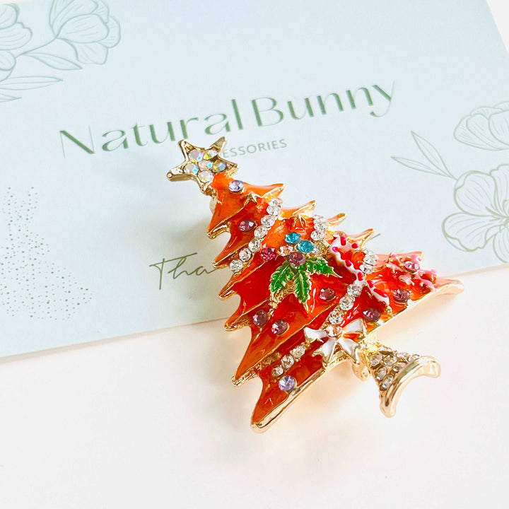 Orange Christmas Tree Brooch