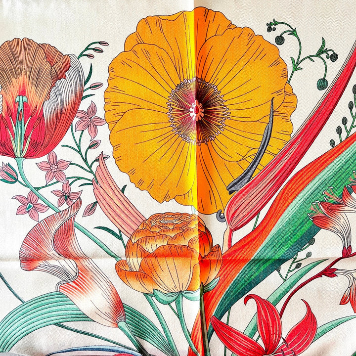 Orange Flower Silk Wool Square Scarf - Natural Bunny Accessories