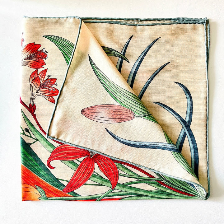 Orange Flower Silk Wool Square Scarf - Natural Bunny Accessories
