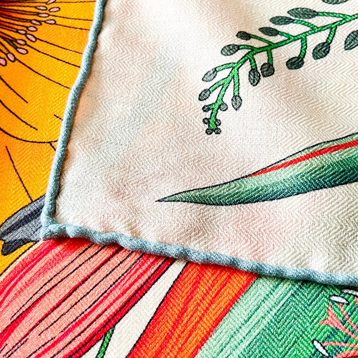 Orange Flower Silk Wool Square Scarf - Natural Bunny Accessories