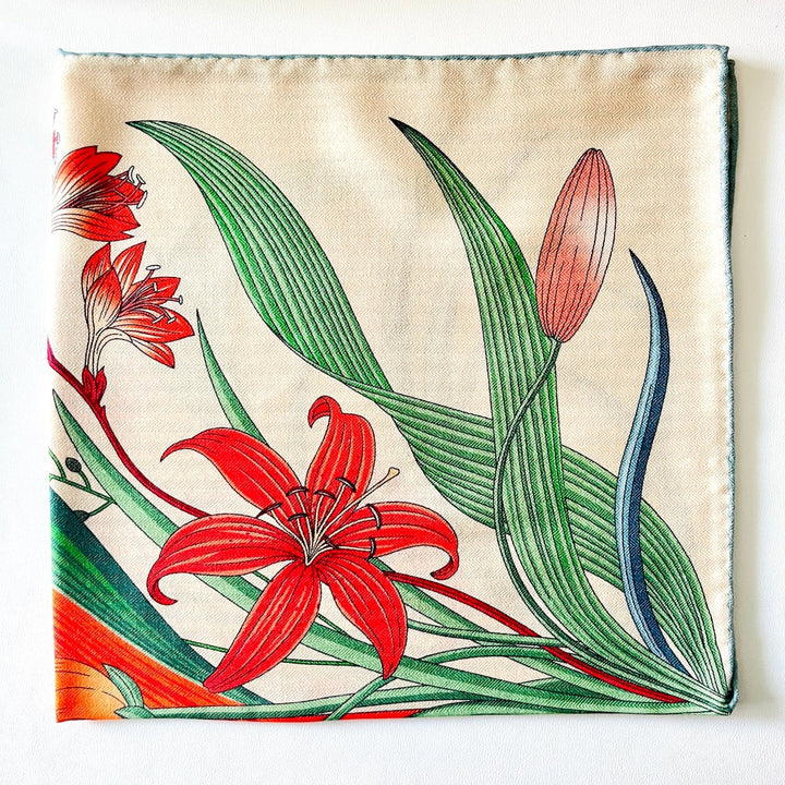 Orange Flower Silk Wool Square Scarf - Natural Bunny Accessories