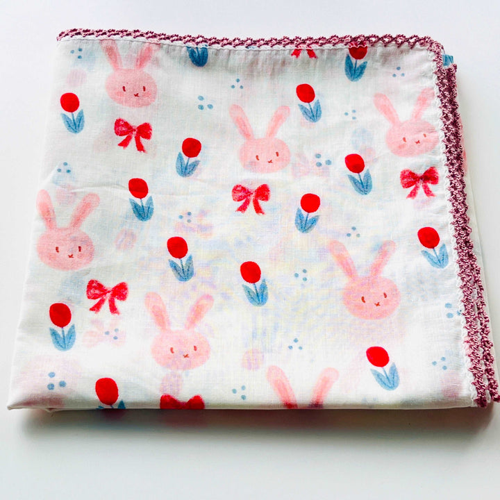 Pink Bunny and Bow Printed Scarf