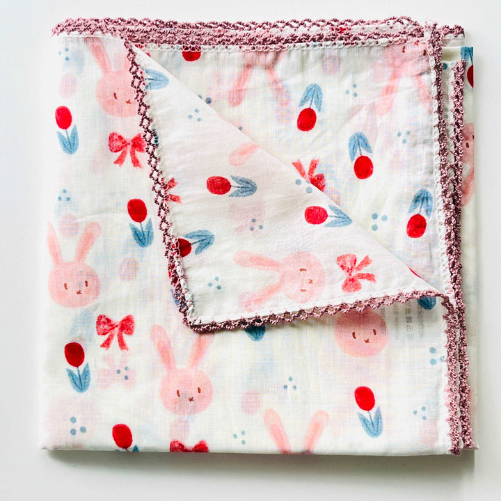 Pink Bunny and Bow Printed Scarf