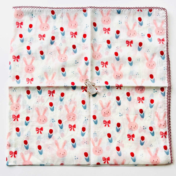 Pink Bunny and Bow Printed Scarf