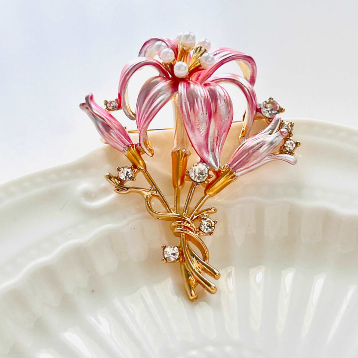 Pink Lily Flower Brooch