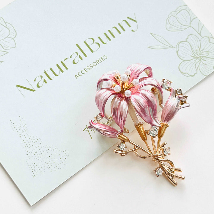 Pink Lily Flower Brooch
