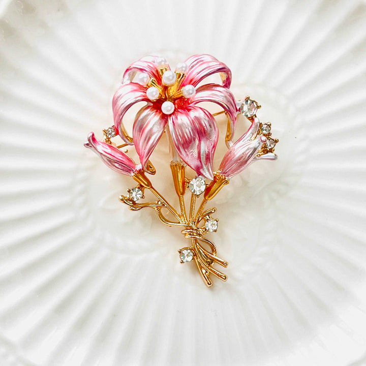 Pink Lily Flower Brooch