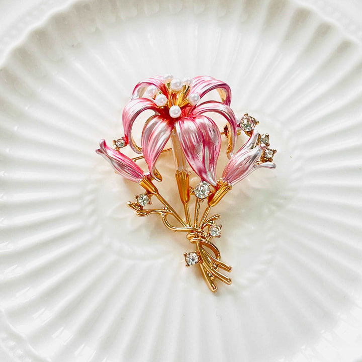 Pink Lily Flower Brooch