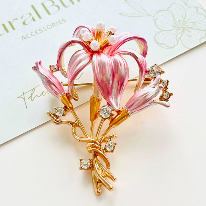 Pink Lily Flower Brooch