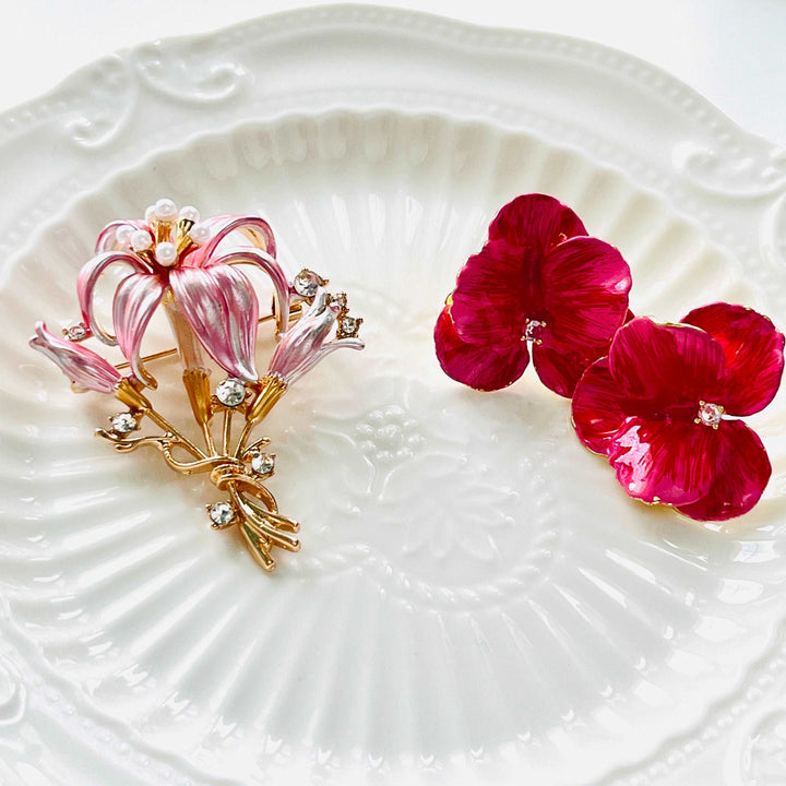 Pink Lily Flower Brooch