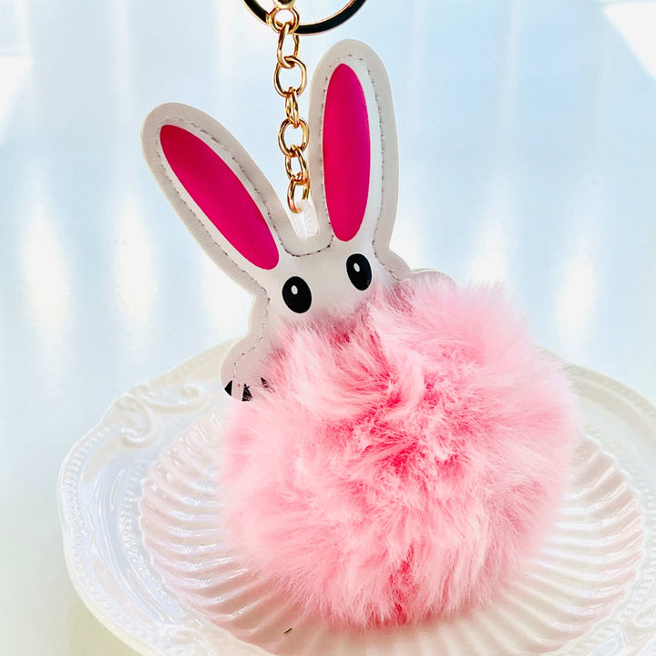 Grey/Pink Rabbit Fluffy Pompom Keychain