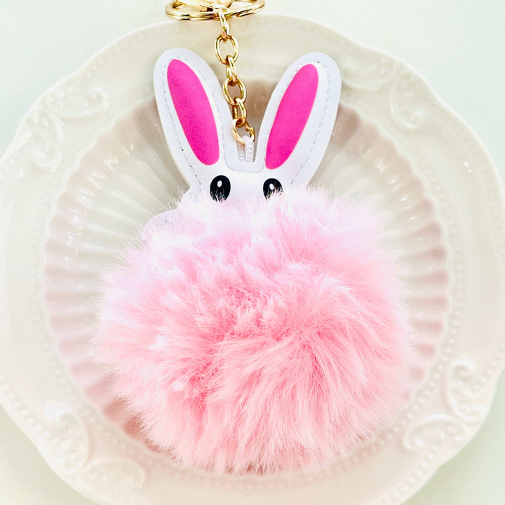 Grey/Pink Rabbit Fluffy Pompom Keychain