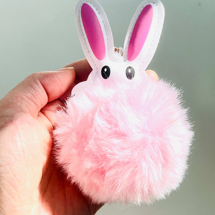 Grey/Pink Rabbit Fluffy Pompom Keychain