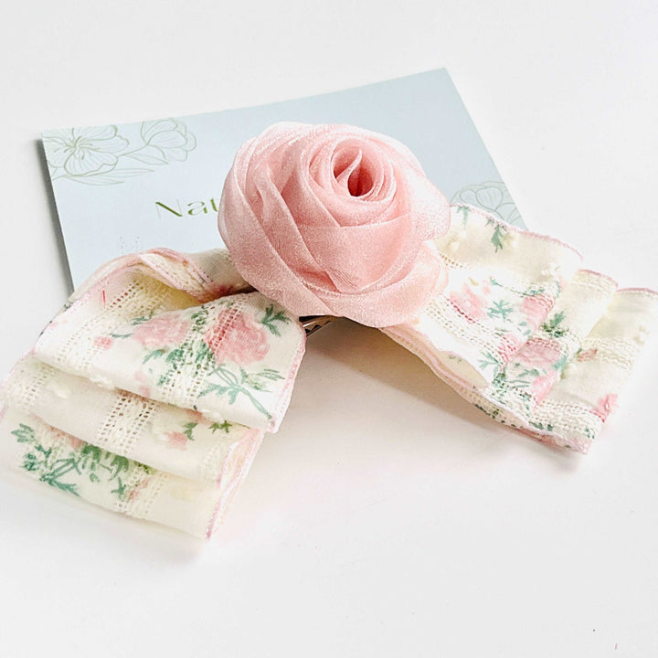Pink Rose Bow Hair Clip