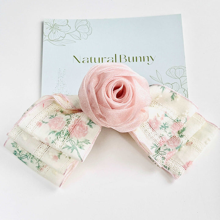 Pink Rose Bow Hair Clip