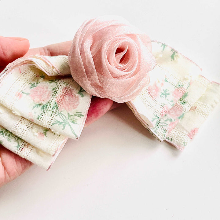 Pink Rose Bow Hair Clip