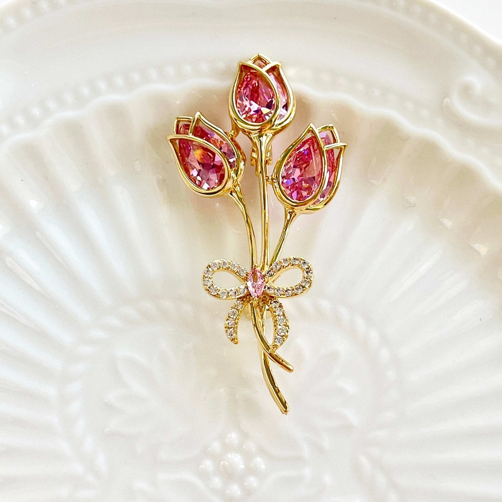 Pink Tulip Bouquet Brooch – Natural Bunny Accessories