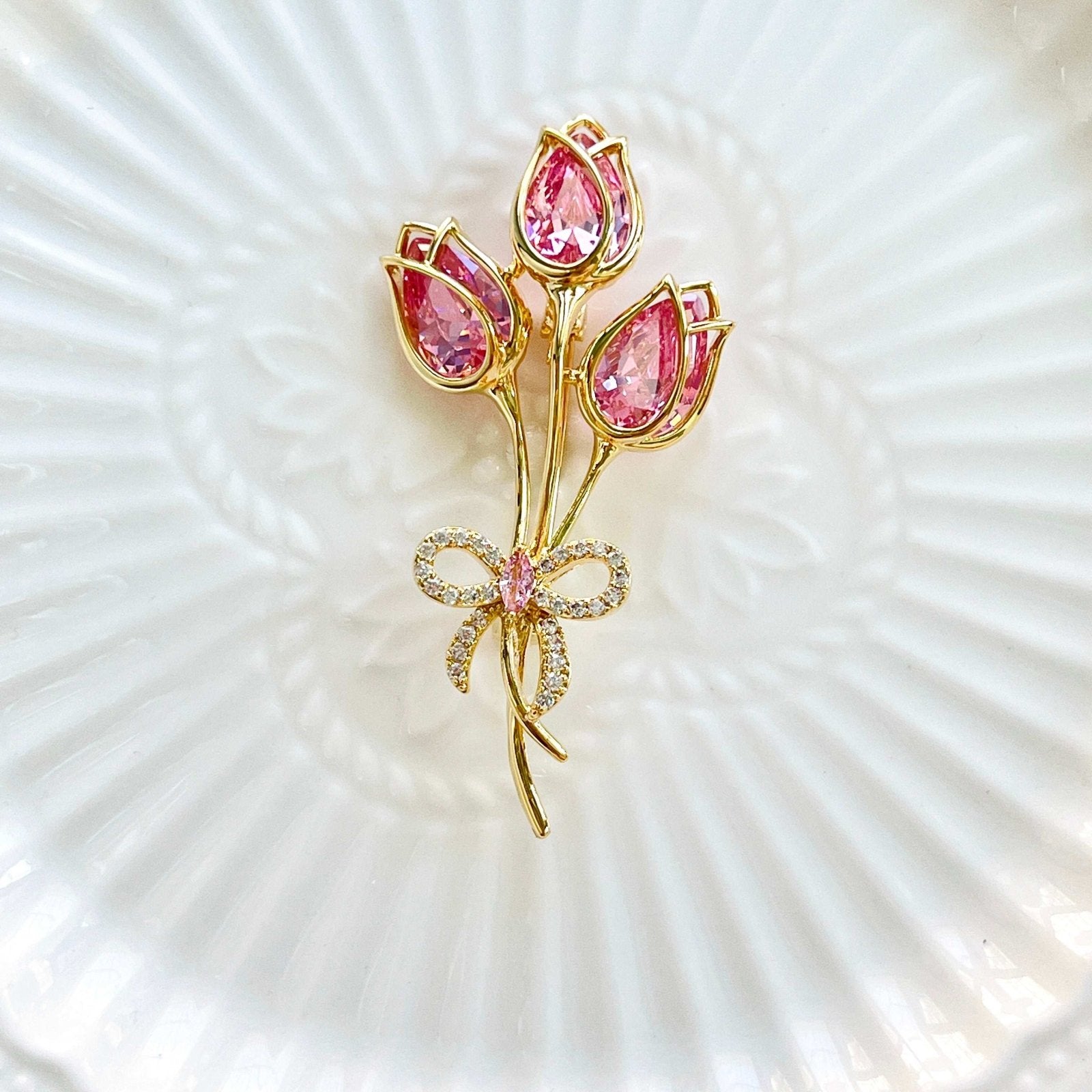 Pink Tulip Bouquet Brooch – Natural Bunny Accessories