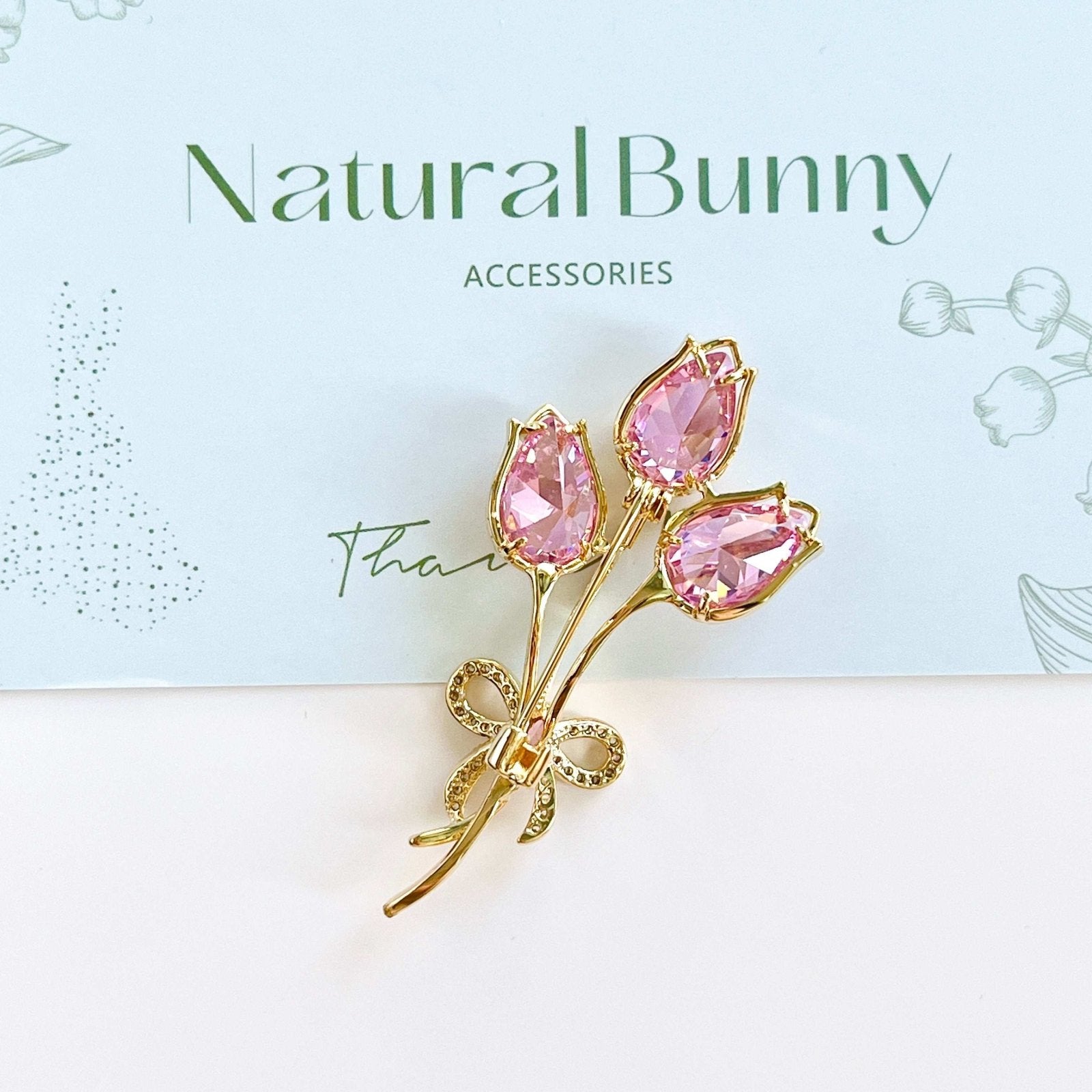 Pink Tulip Bouquet Brooch – Natural Bunny Accessories