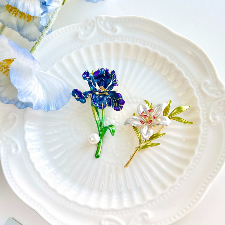 Elegant Iris Pearl Brooch