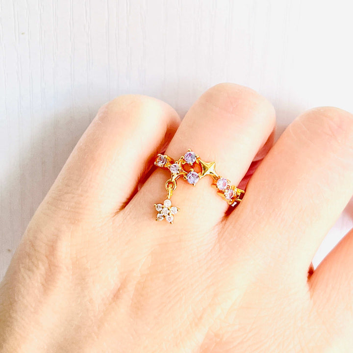 Purple Flower Open Ring