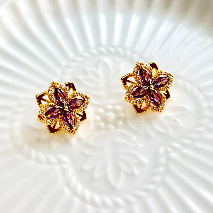 Purple Flower Stud Earrings
