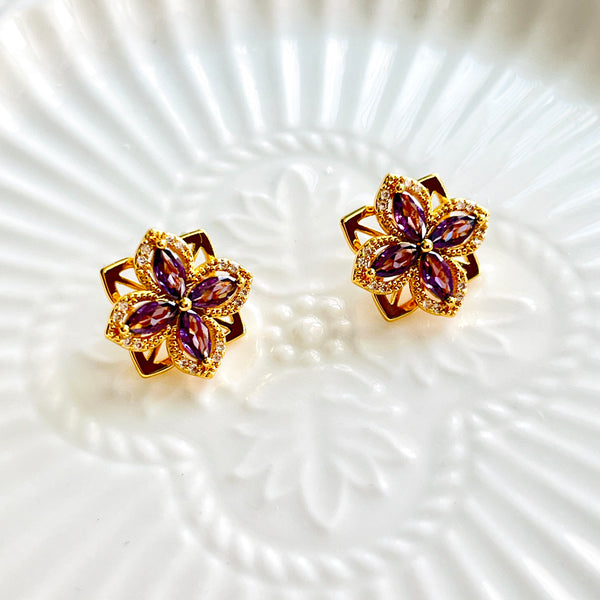 Purple Flower Stud Earrings