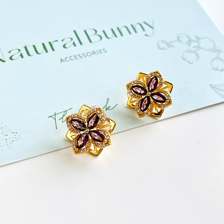 Purple Flower Stud Earrings