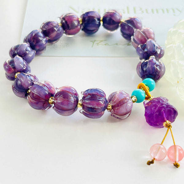Purple Lotus Colored Glaze Beaded Bracelet