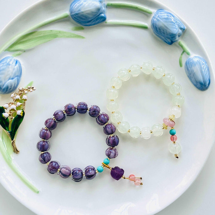 Purple Lotus Colored Glaze Beaded Bracelet
