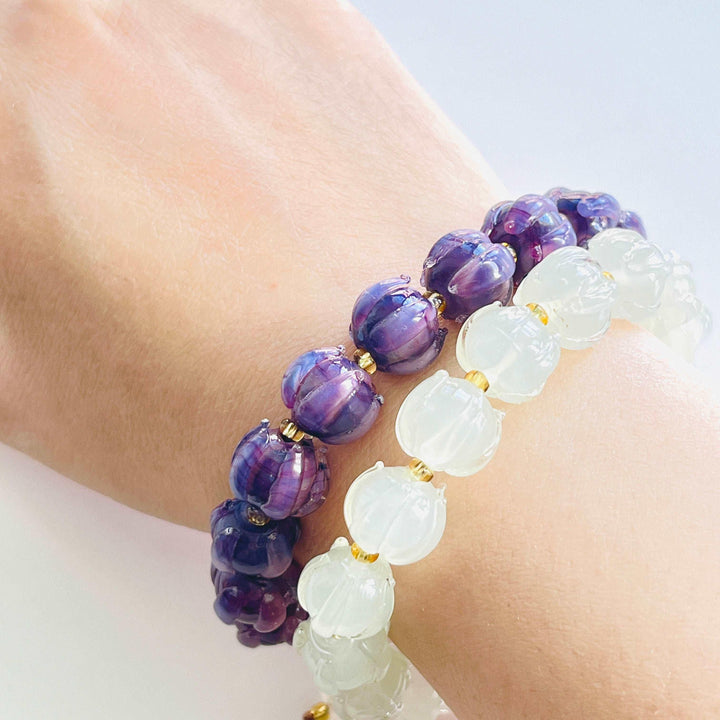 White Lotus Colored Glaze Beaded Bracelet