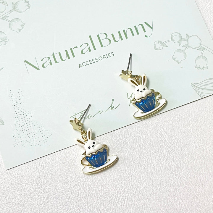 Rabbit In the Coffee Cup Earrings - Natural Bunny Accessories