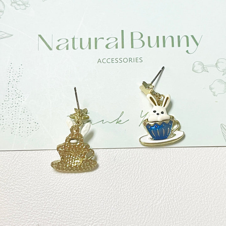 Rabbit In the Coffee Cup Earrings - Natural Bunny Accessories