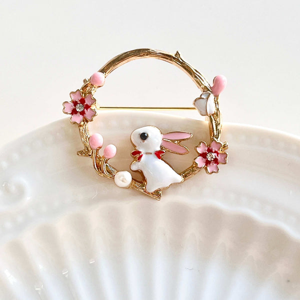 Rabbit With Cherry Blossom Brooch