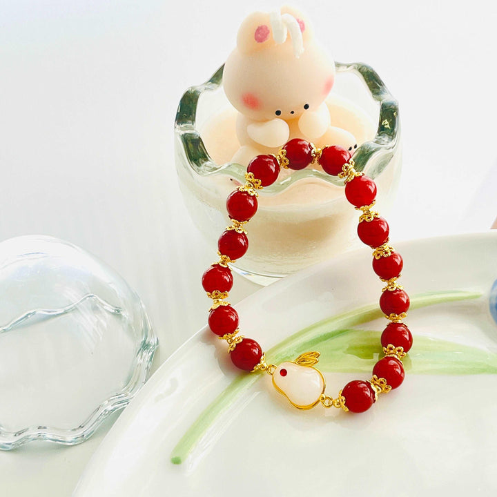 Red Agate Lucky Bunny Bracelet