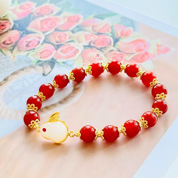 Red Agate Lucky Bunny Bracelet