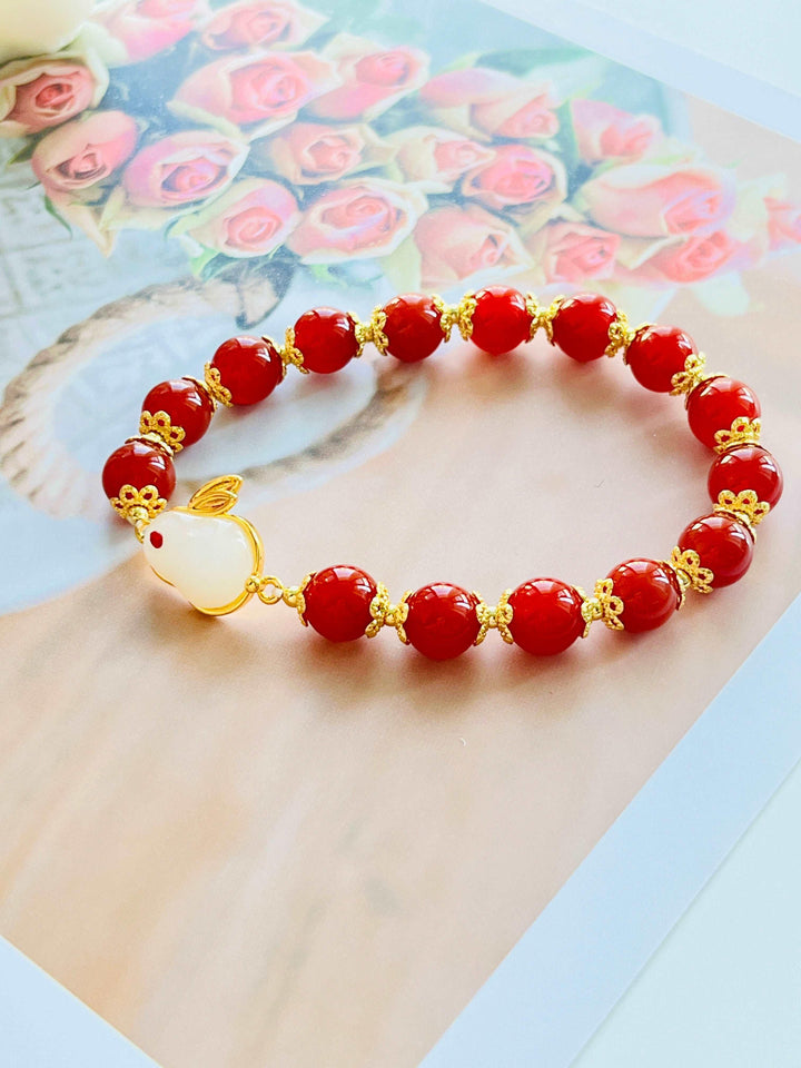 Red Agate Lucky Bunny Bracelet