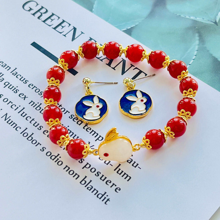 Red Agate Lucky Bunny Bracelet