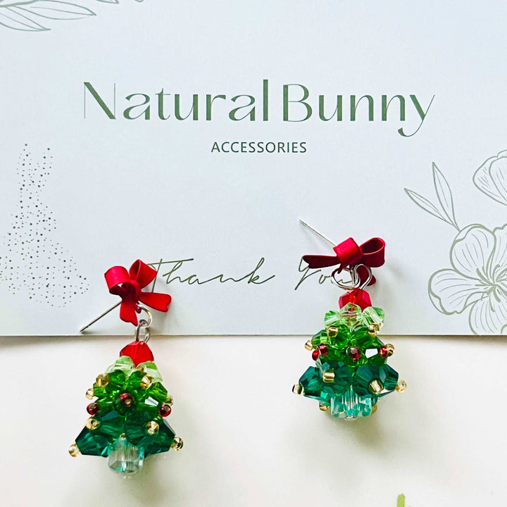 Red Bow Christmas Tree Earrings / Clip-on Earrings