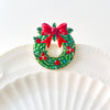 Red Bow Holiday Wreath Brooch