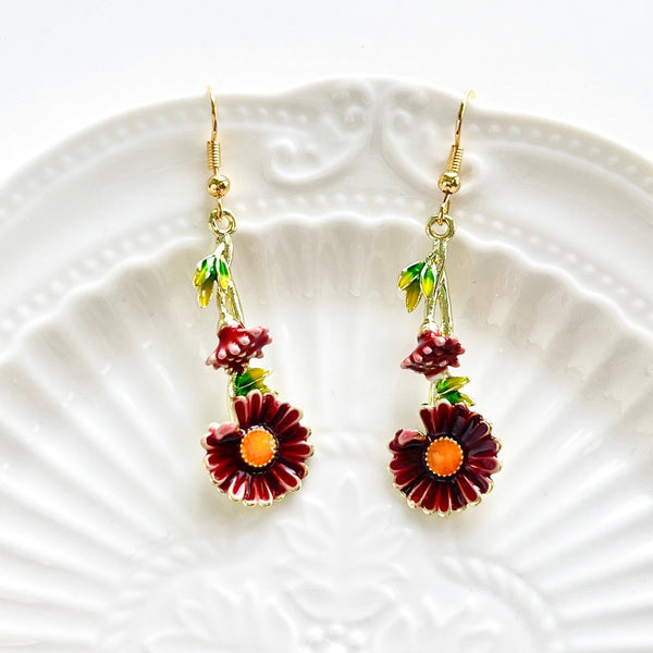 Sweet Red Daisy Hook Earrings - Natural Bunny Accessories