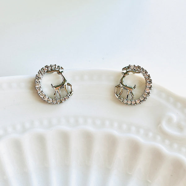 Reindeer Crescent Moon Stud Earrings