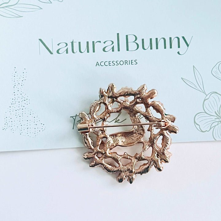 Reindeer Holly Wreath Brooch