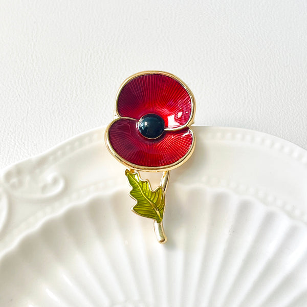 Remembrance Poppy Flower Brooch