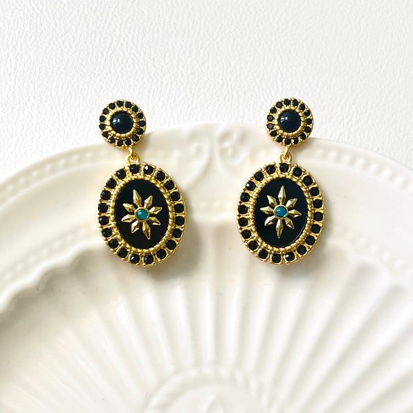Retro Black Octagram Dangle Earrings