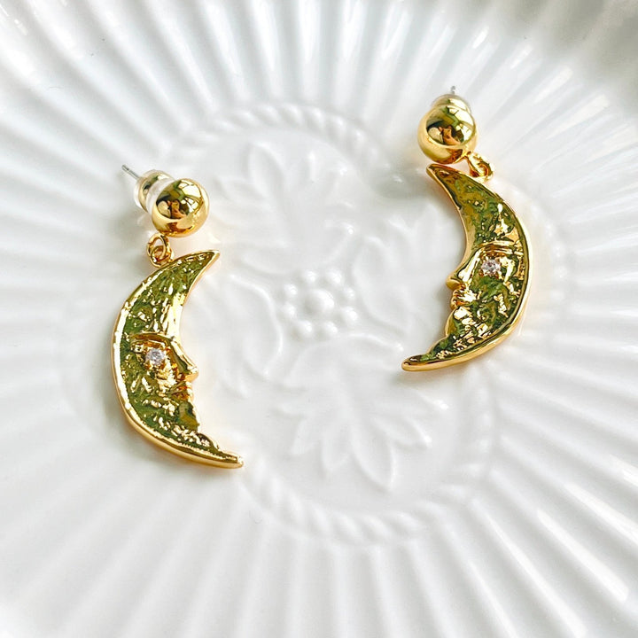 Retro Crescent Moon Drop Earrings - Natural Bunny Accessories