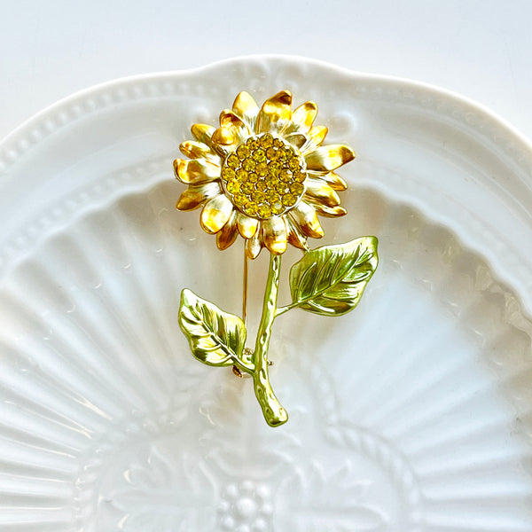 Retro Enamel Sunflower Brooch