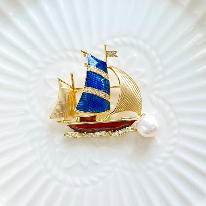 Retro Sailing Schooner Ship Brooch - Natural Bunny Accessories