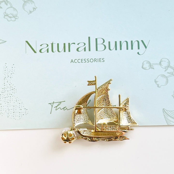 Retro Sailing Schooner Ship Brooch - Natural Bunny Accessories