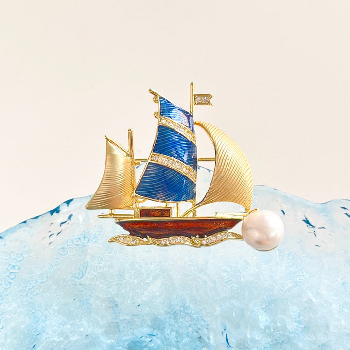 Retro Sailing Schooner Ship Brooch - Natural Bunny Accessories